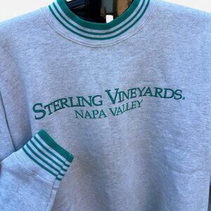 Vintage 90s Sterling Vineyard Napa Valley Ringer Sweatshirt Made in USA Teal